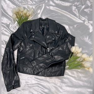 Black moto faux leather jacket